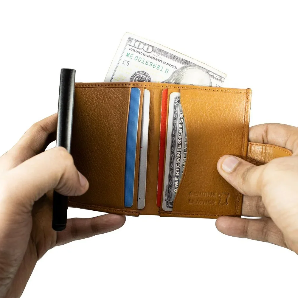 Automatic POP-UP, RFID Blocking Slim LEATHER ID Credit Card Holder